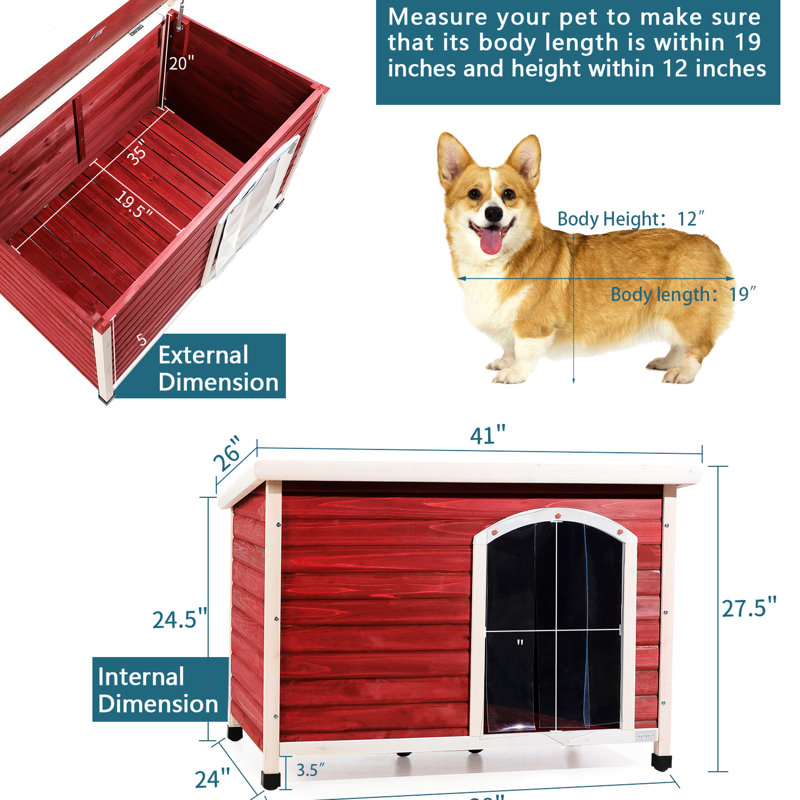 Niche pour chien en bois rouge moyen, Rouge