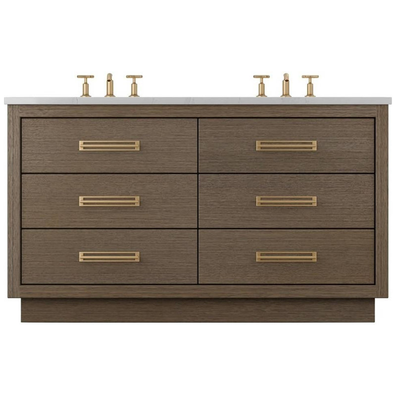 Meuble-lavabo à double tiroir Avalon, Fumé moderne, Or satiné, 72"