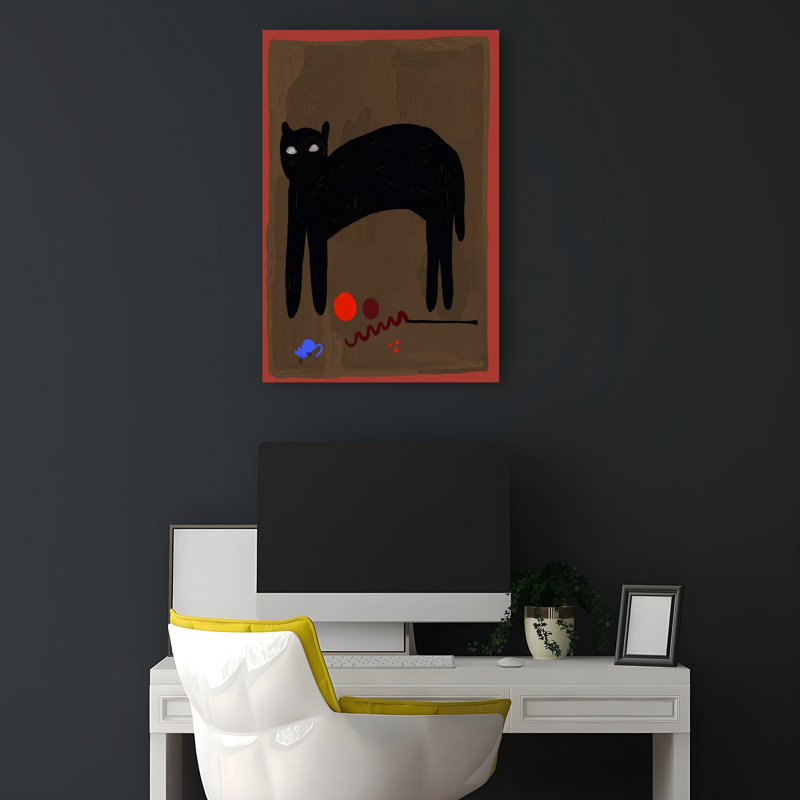 Black Cat Stares Abstract Modern Cat Wall Art Print 1 Piece Wrapped Canvas Wall Art, 45.72cm H x 30.48cm W