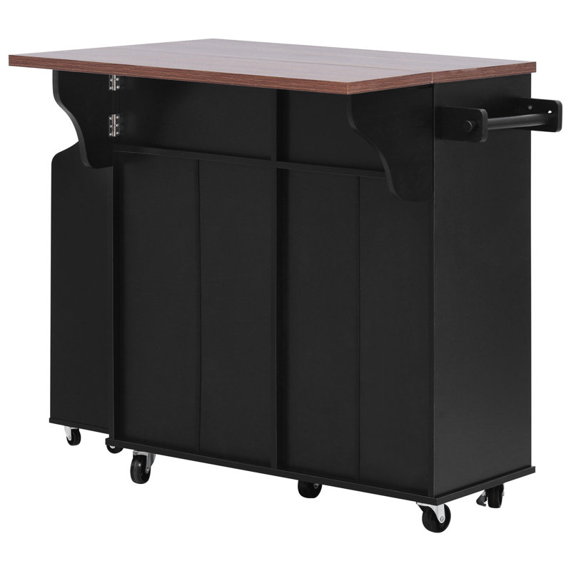 Farmhouse Kitchen Island With Drop Leaf, Black