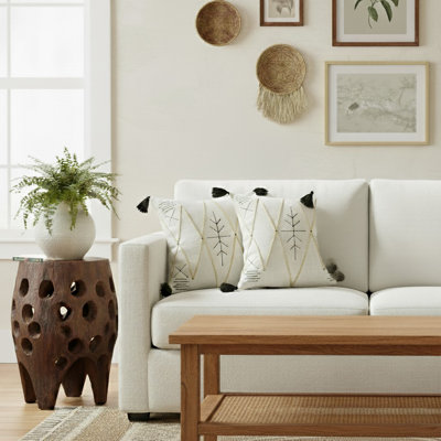 Cream / Yellow Striped Tassels Cotton Throw Pillow Cover Set of 2