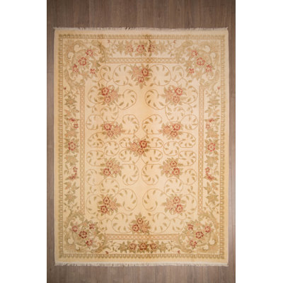 Tapis oriental beige en laine noué à la main Alvera