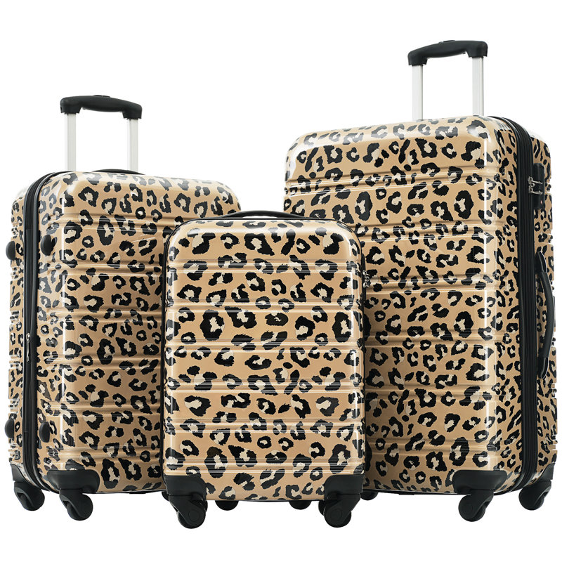 Valise à roulettes 3 pièces Hardshell avec valise TSA, Brown Leopard