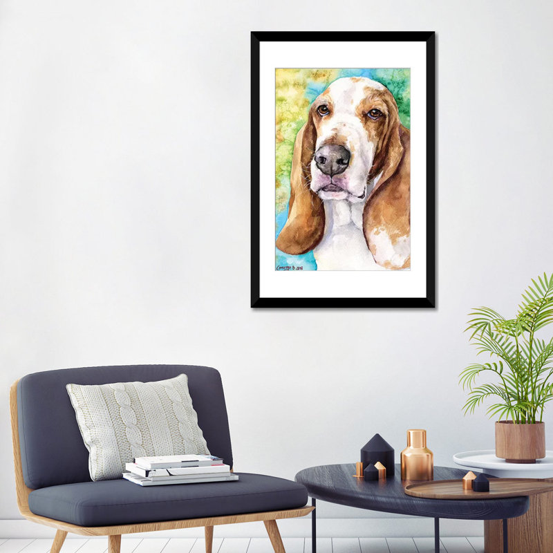 «Basset Hound» par George Dyachenko, reproduction sur toile tendue, H 32 po x l 24 po x P 1 po, Papier d'art encadré noir