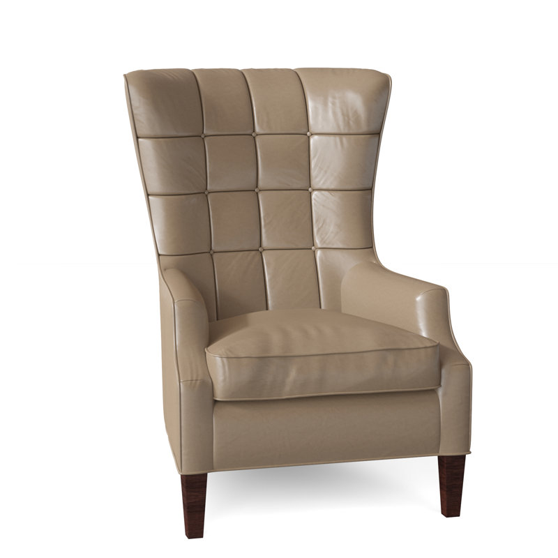 Gallin Leather Tufted Wingback Chair, Outsider Raven Genuine Leather, Mahogany