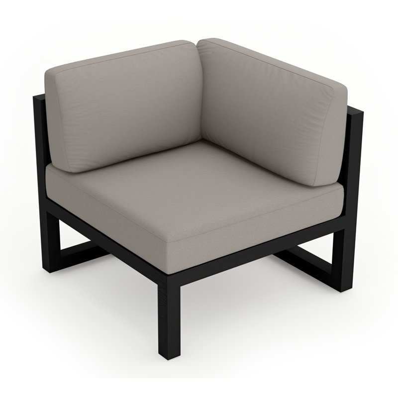 Fauteuil d'angle d'extérieur Smith avec coussins Sunbrella, Toile gris anthracite Sunbrella®, Noir