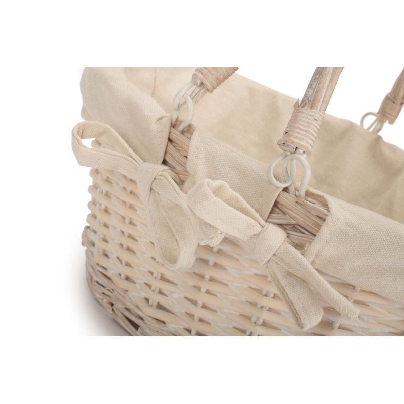 White Wicker Swing Handled Shopping Basket with Lining, 18cm H x 30cm W x 41cm D