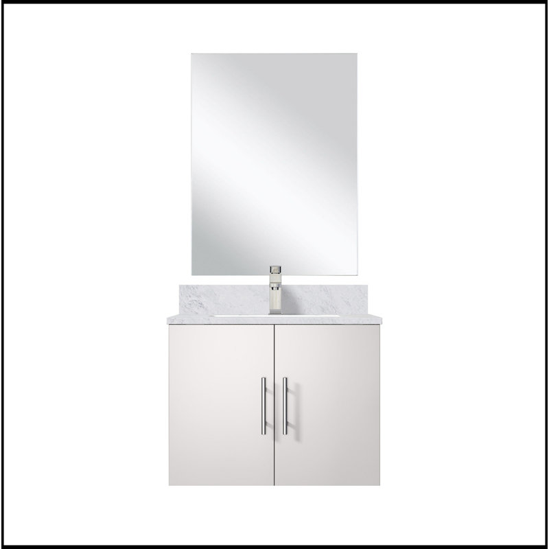 Meuble-lavabo simple blanc lustré 24 po X P 22 po D, comptoir en marbre de Carrare, 18 po Ensemble miroir et robinet