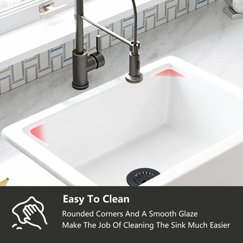 Farmhouse Single Basin Kitchen Sink, 8" H x 24" L x 19" W