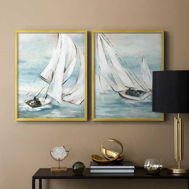 Réglage de la voile - Impression encadrée de qualité supérieure - Prêt à être accroché - aucun clou requis - aucun clou requis