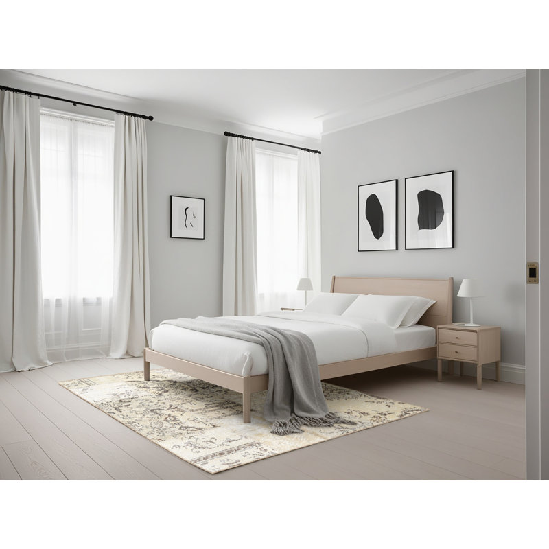 Tapis ivoire/gris clair contemporain, Rectangle 5 pi x 7 pi