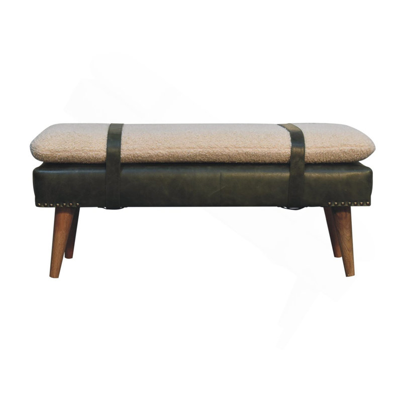 Banc en cuir vert olive Boucle Buffalo Hide, pieds nordiques