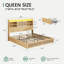 Structure de lit avec 4 tiroirs de rangement, une armoire de rangement en rotin qui se rabat, une station de charge intégrée et des lumières DEL-428492021-428492023