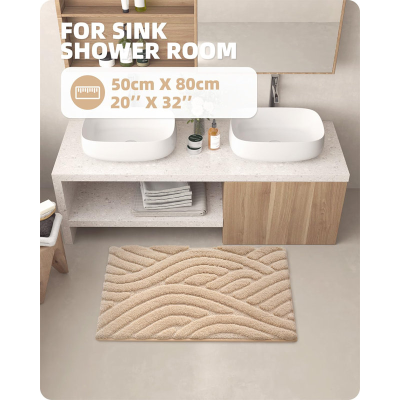 Annakiya Microfiber / Microsuede Non-Slip Bath Rug, 20"W x 32"L, Khaki