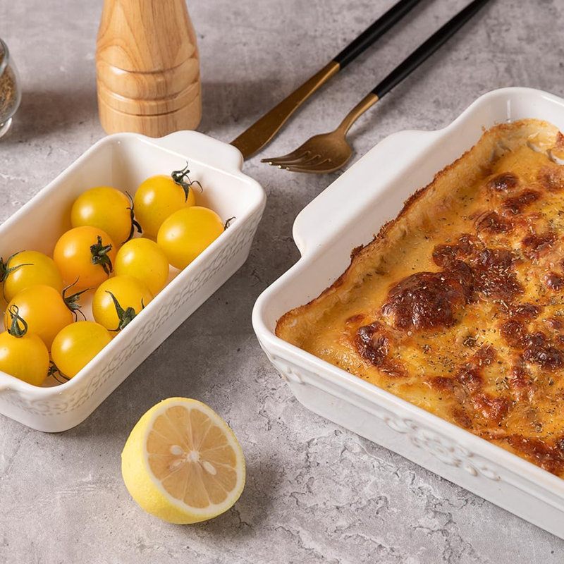 Ensemble de 4 plats de cuisson en céramique gaufrée, casseroles empilables allant au four avec des poignées