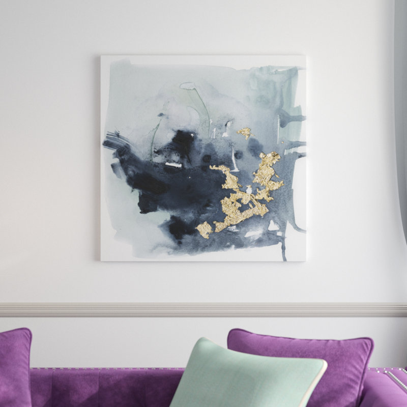 «Cerulean and Gold I», peinture sur toile tendue, H 30 po x l 30 po