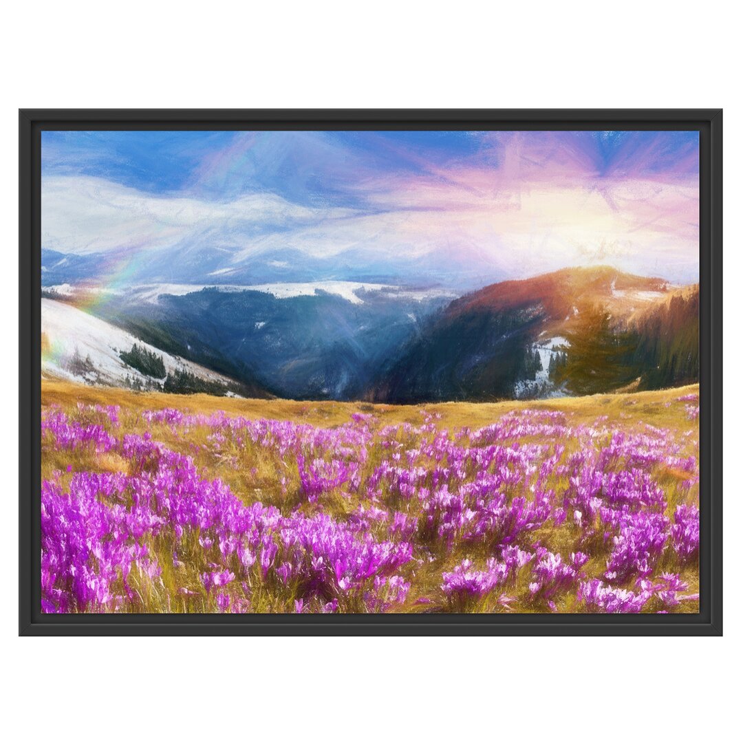 Gerahmtes Wandbild Berglandschaft Regenbogen