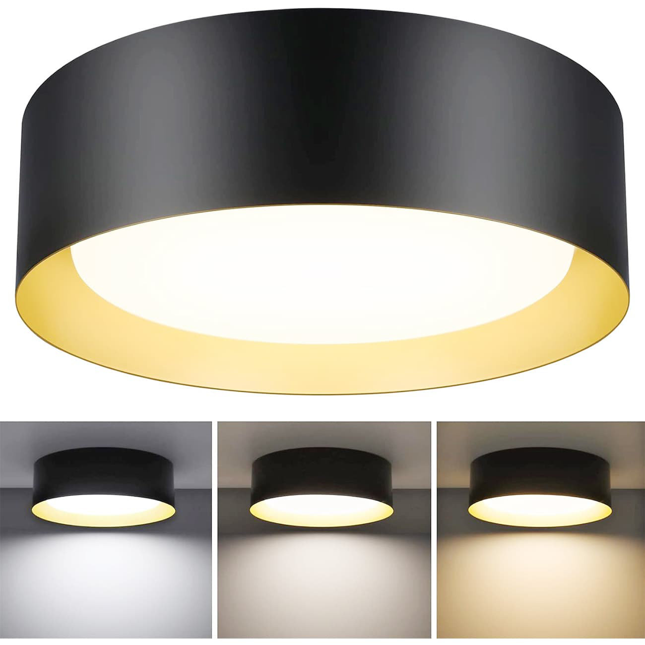 AWOSTA Platform ceiling light, black and gold modern ceiling light for bedrooms, bathrooms and ...