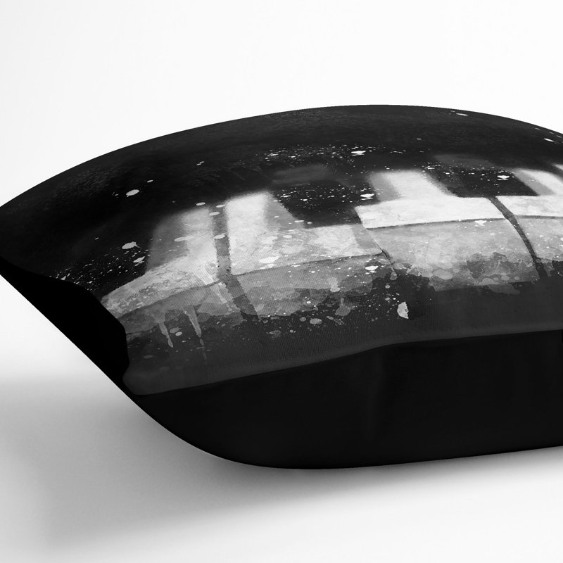 Broken Piano Keys Abstract Cushion with Filling, 55cm H x 55cm W x 20cm D, Black