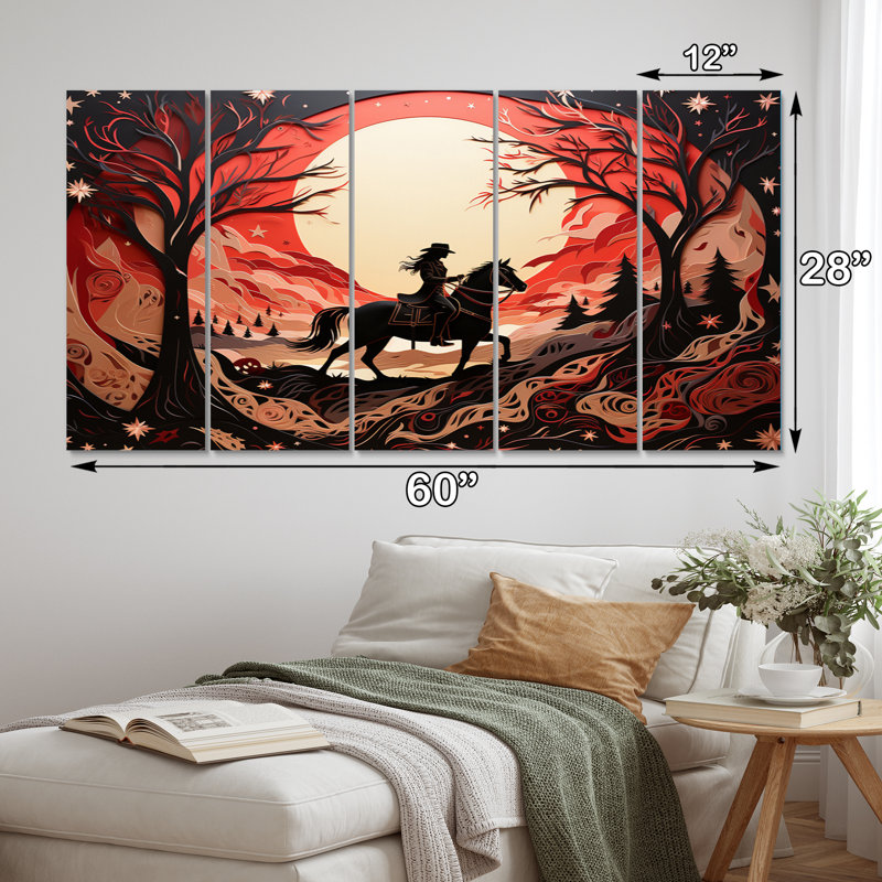 «Western Wild West Abstract Show», reproduction d'art mural occidental - 5 panneaux égaux