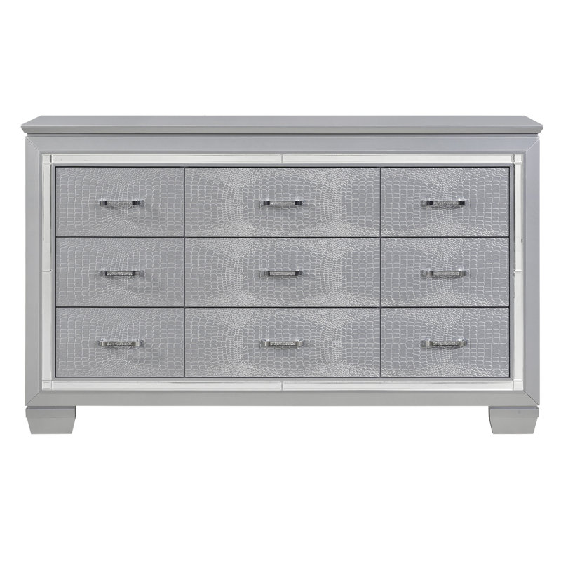 Eudora 64'' W 9-Drawer Dresser, Silver
