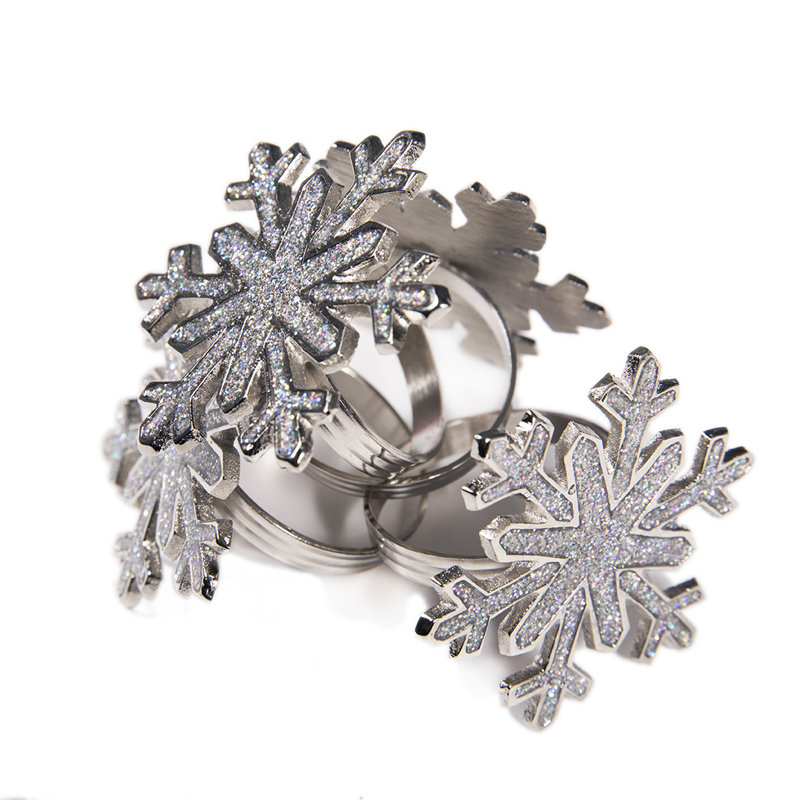 Rond de serviette en métal scintillant flocon de neige