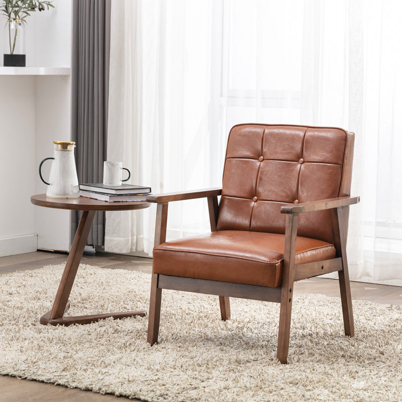 Chaise avec accoudoirs rembourrée Judeth, Similicuir brun, 1