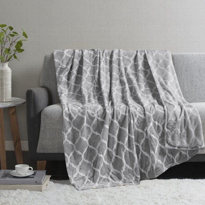 Madison Park Ogee Oversized Grey Plush Throw
