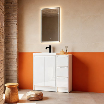 Meuble-lavabo autoportant 36 "avec portes et tiroirs Cube