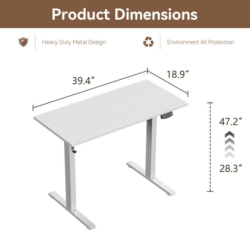Bureaux debout et réglables en hauteur, Blanc / blanc, H 47,2 po x l 39,4 po x P 18,9 po