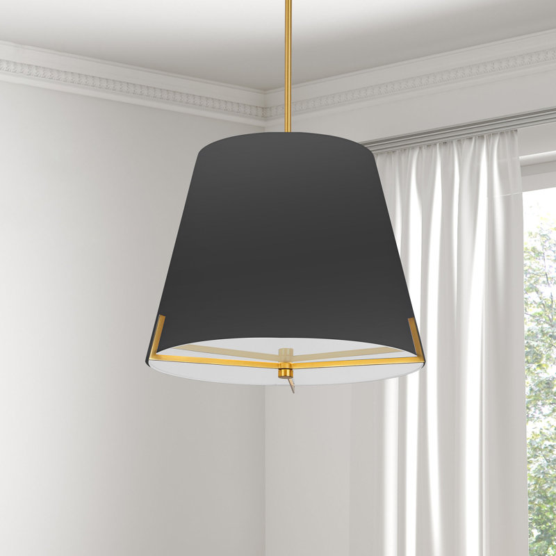 Krisna 4 - Light Dimmable Drum Chandelier, Aged Brass, Black, 14.5" H x 19.25" W x 19.25" D