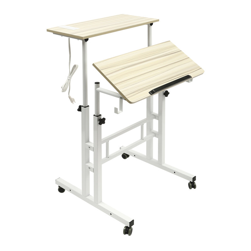 Bureau pour travailler debout à hauteur ajustable, Chêne / Blanc