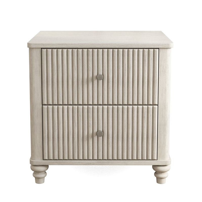 Fluted 3-Drawer Nightstand, White
