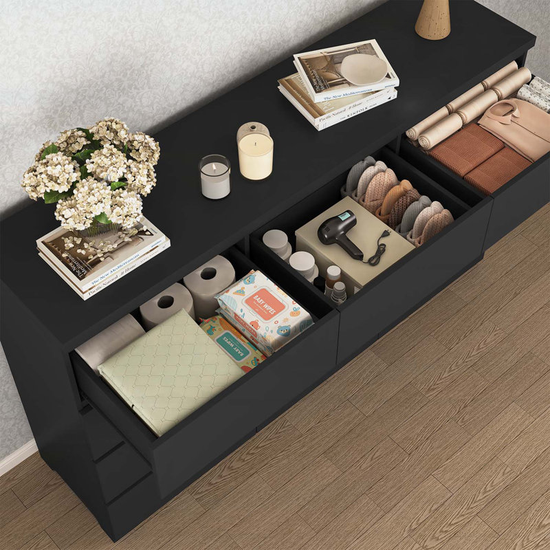 12-Drawer Modern Wood Storage Cabinet, Black
