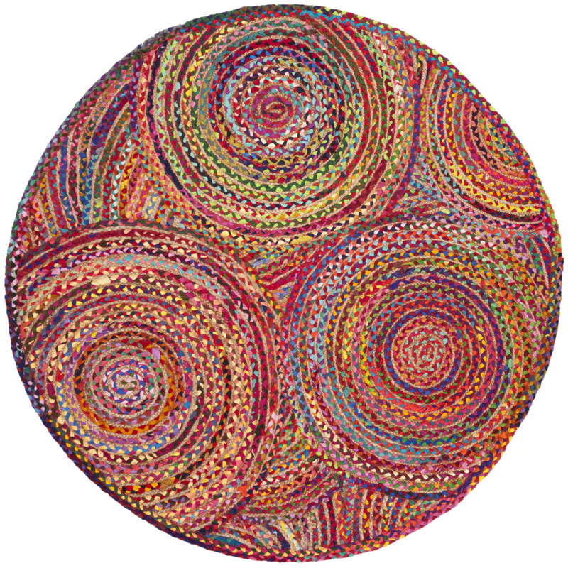 Herzig Geometric Handmade Flatweave Jut/Sisal/Cotton Red/Multi Area Rug Area Rug, Round 4'
