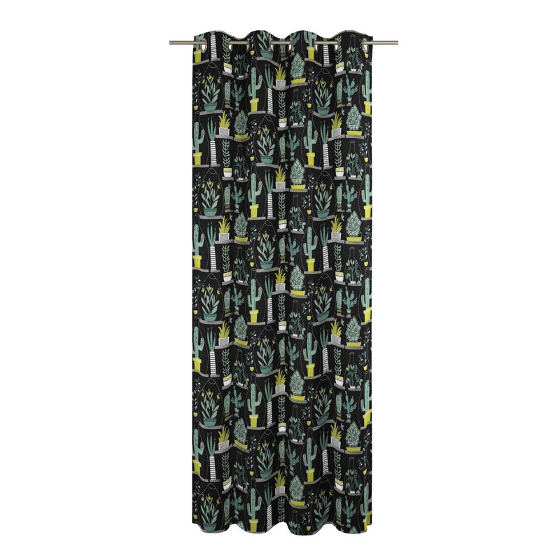 Cayton Room Darkening Curtain Single Panel, 150 x 130cm, Black/Green