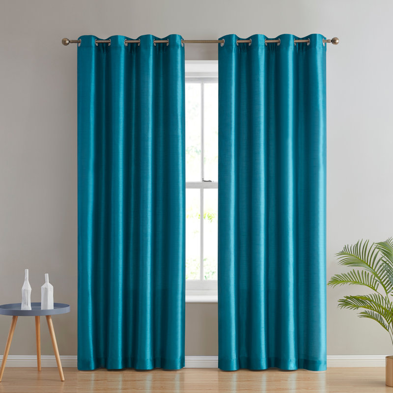 Eisenhart Semi Sheer Curtain Pair, 54" W x 84" L, Teal Blue