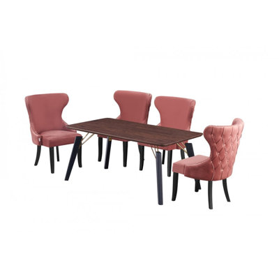 Bootle 4 Person Dining set - a Rectangular Wooden Dining Table with Metal Legs and a Set of 4 Quilted Velvet Dining Chairs for Dining Room - Modern Dining Table Set
