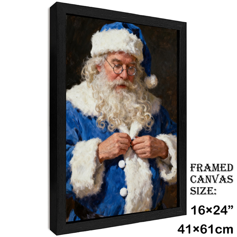 Père Noël noir encadré noir, art mural, impressions de style rétro, H 25 po x l 17 po