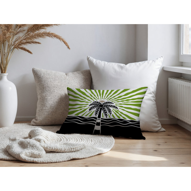 Oreiller rectangulaire réversible intérieur / extérieur Aky Palm, Chartreuse, Rectangle H 14 po x l 20 po