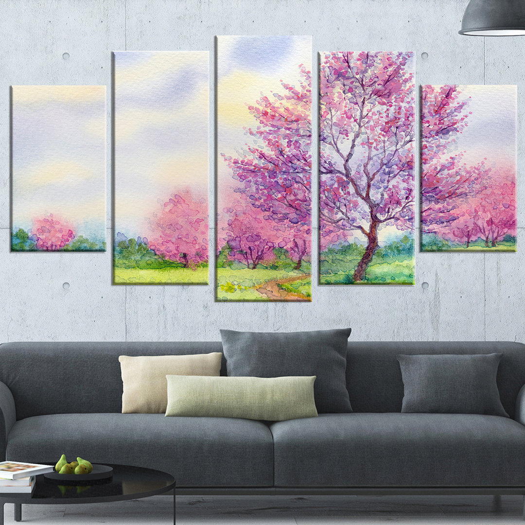 " Purple Spring Landscape " 5 - Pieces Design Art