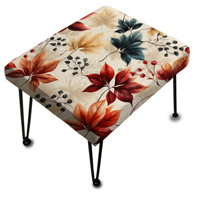 Jardin d'automne rouge et bleu avec fleurs - repose-pieds rectangulaire rétro