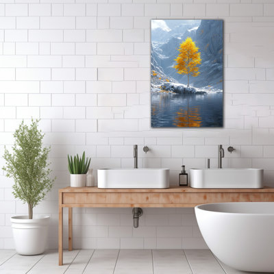 Grande photo d'art sur toile forêt de bouleaux d'hiver - Bouleau doré, affiche de peinture, paysage d'hiver, impressions sur toile, nature, décoration murale prête à être suspendue, encadrée pour le bureau de la chambre à coucher, 36 po x 48 po
