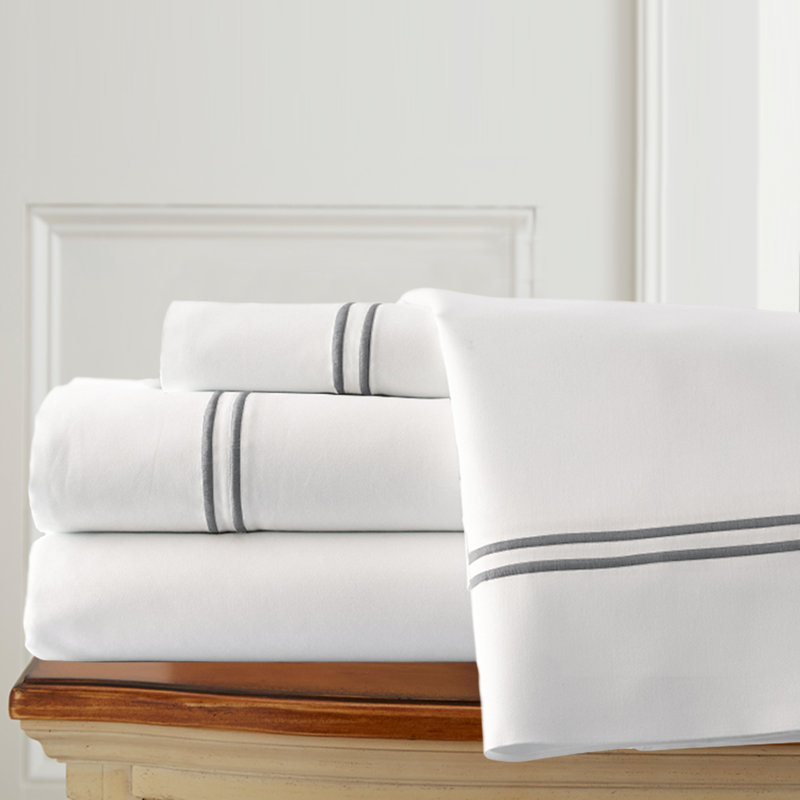 1000 Thread Count Sheet Set, Queen Sheet Set + Fitted Sheet + 2 Pillowcase, White / Dove