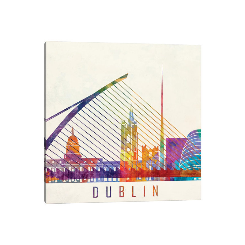 Dublin Landmarks Watercolour by Paul Rommer - Wrapped Canvas Print, 66.04 cm H x 66.04 cm W