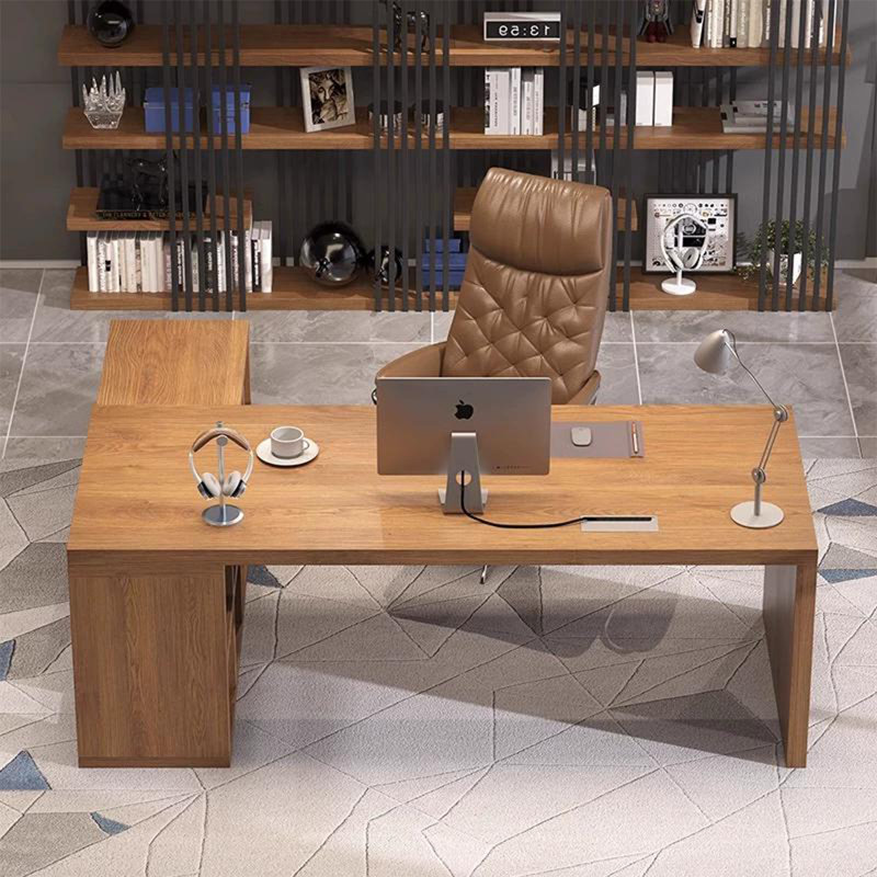 Brown L-Shaped Solid Wood desks, 29.53" H x 94.49" W x 55.12" D, Left Hand Return