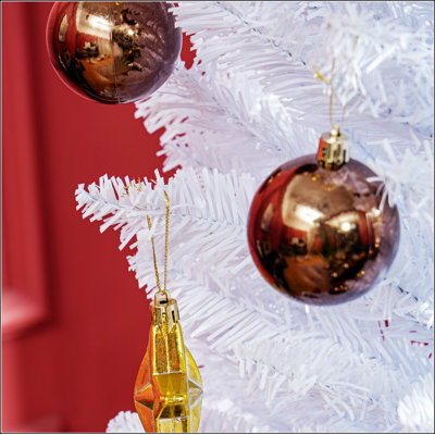 8' Artificial Pencil Christmas Tree, Slim Xmas Tree with 618 Realistic Branch Tips and Plastic Stand, White