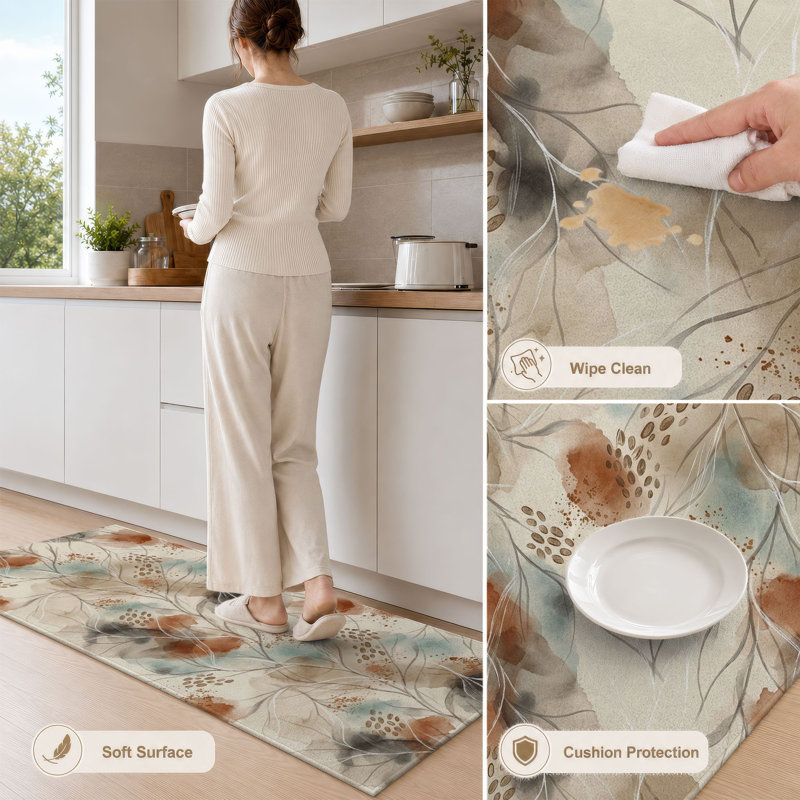 Leaf Pattern Non-Slip Washable Kitchen Mats