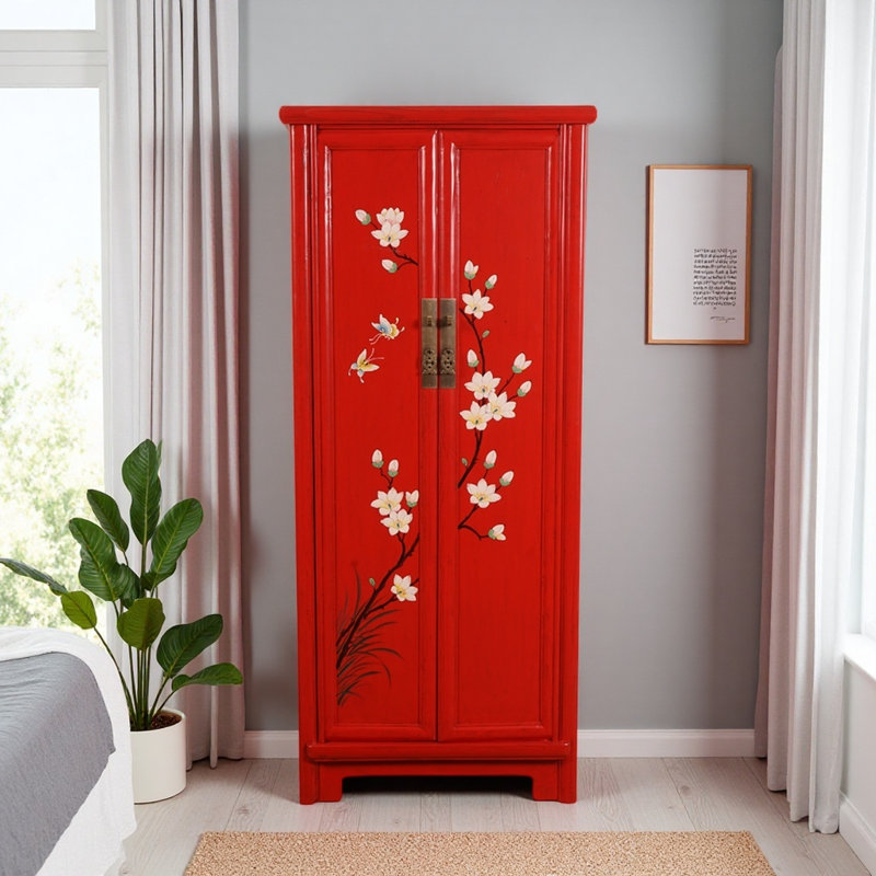 Garde-robe moderne en bois massif peint, Rouge