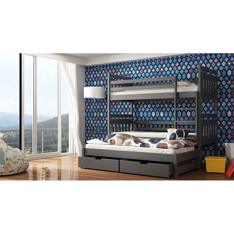 Kraft Single (3') Standard Bunk Bed and Mattress with Trundle, Graphite